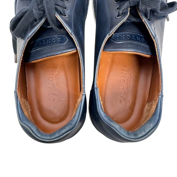Bontoni Burnished Leather Sneakers Men’s 11.5 Dark Blue Shoes $650 Lace Up - Picture 6 of 10